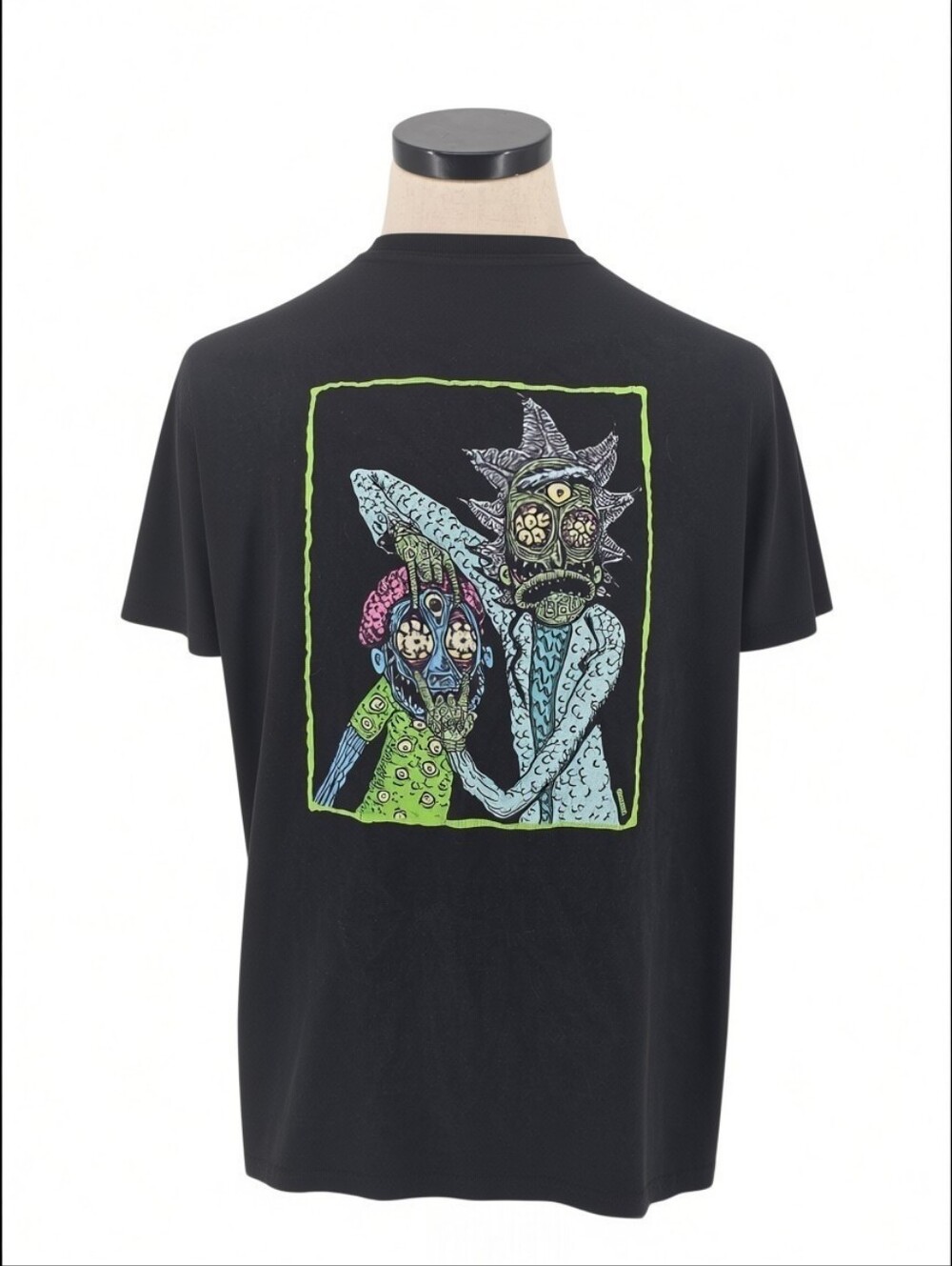 Rick and Morty Adult Swim Black Graphic Tee Shirt Medium Neon Back Print